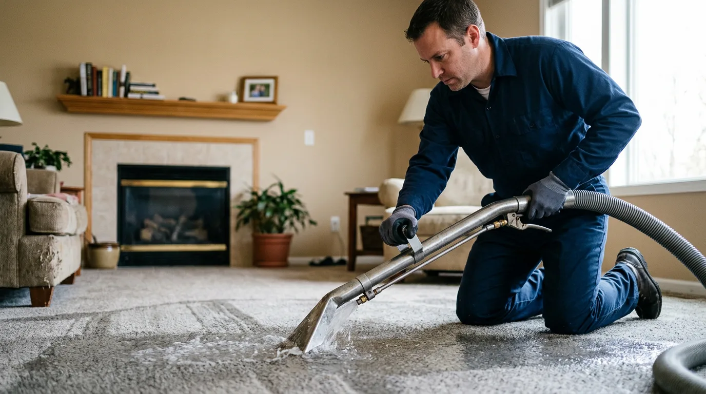 Water damage restoration technician working near Augusta, OH